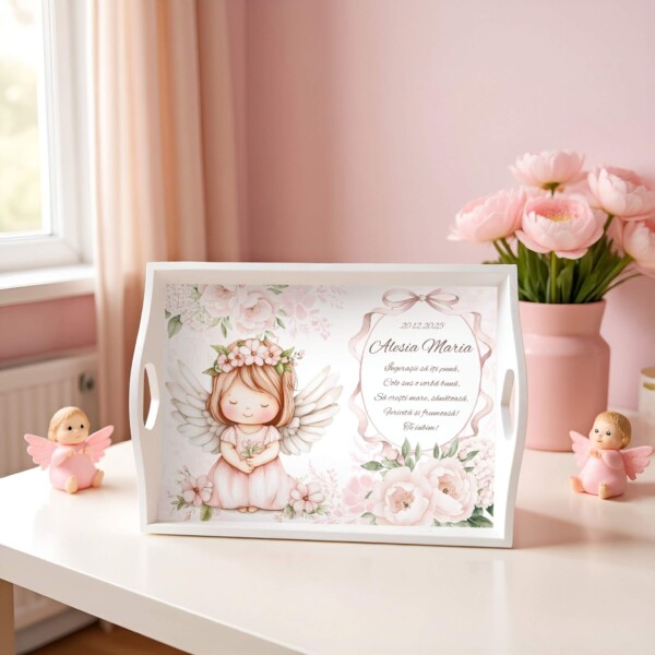 Ingeras Fetita cu Flori Pastel Tavita Mot