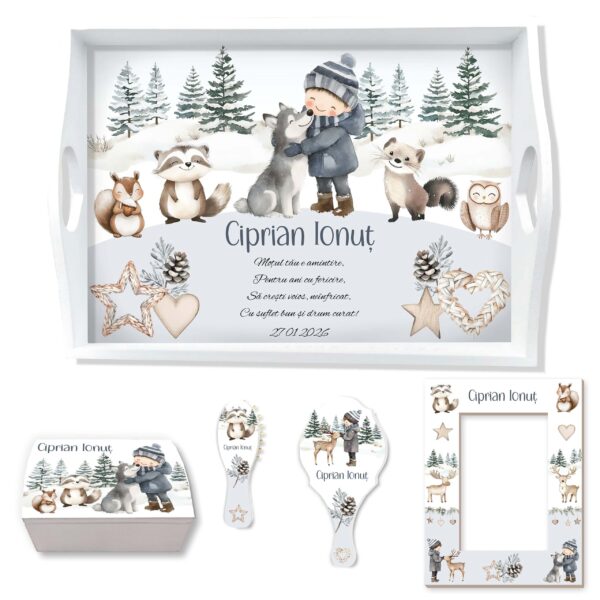 Set Tavita Mot Baietel cu Animalute Iarna