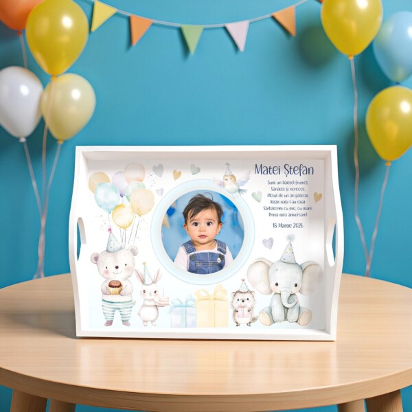 First Birthday Party Boy Set Tavita Mot cu Poza