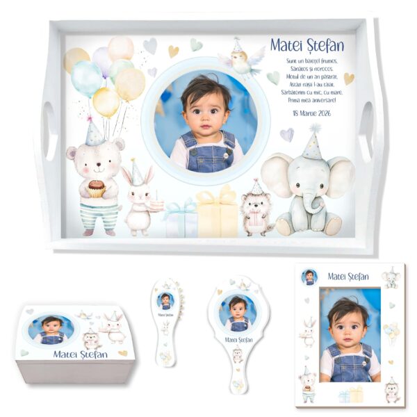 First Birthday Party Boy Set Tavita Mot cu Poza