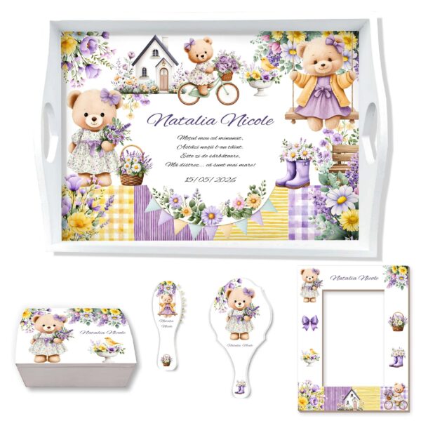 Flower Teddy Bear Set Mot Personalizat Fetita