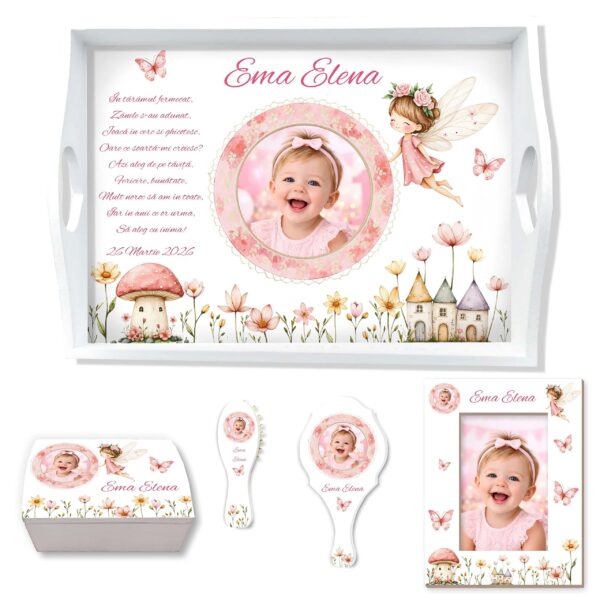 Pink Baby Girl Set Tavita Mot Personalizata cu Poza
