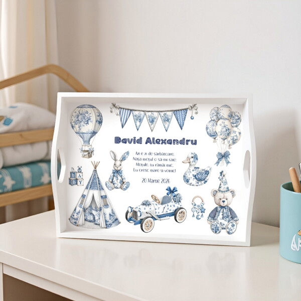 Blue Toile Baby Set Tavita Mot Personalizata 2
