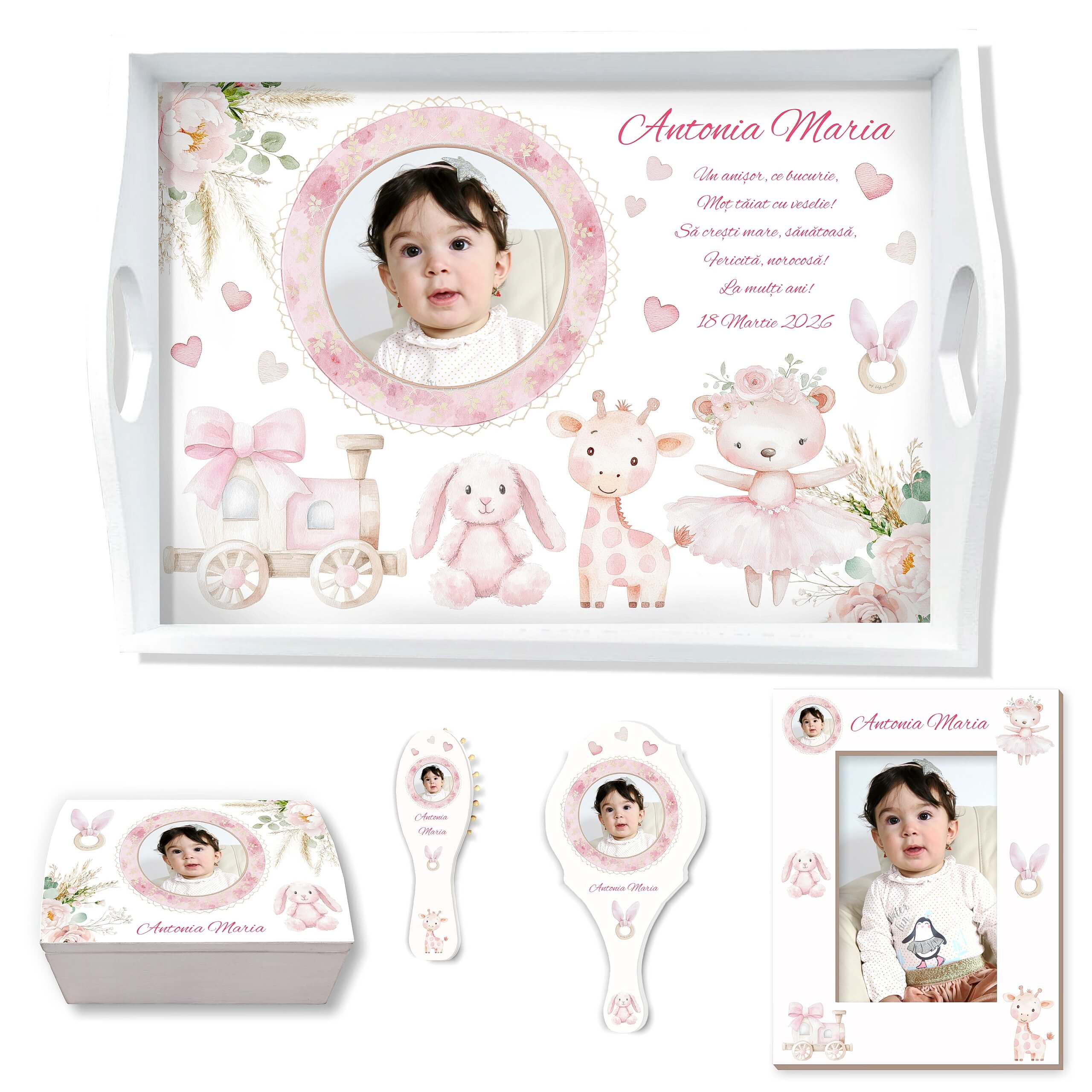 Soft Pink Baby Girl Set Mot Personalizat cu Poza
