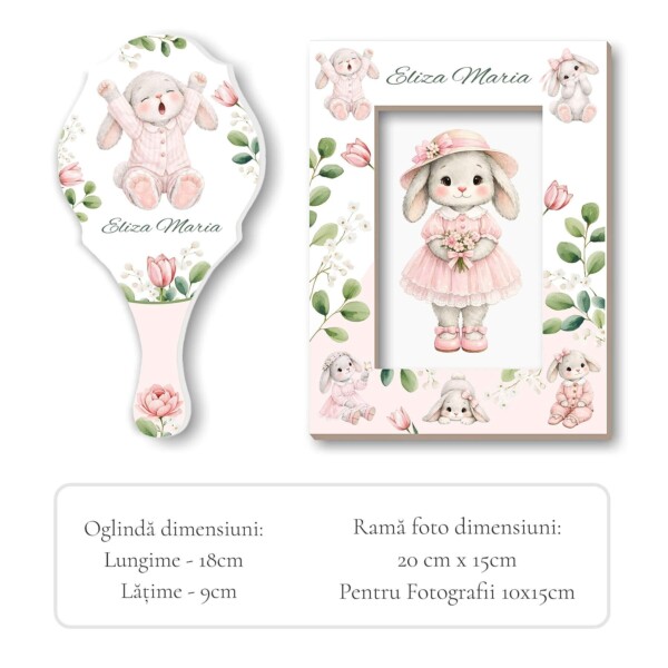 Oglinda si rama foto set mot fetite bunny pink