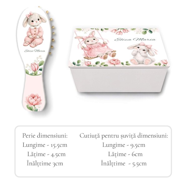 Perie si cutiuta pentru suvita Bunny Baby Pink