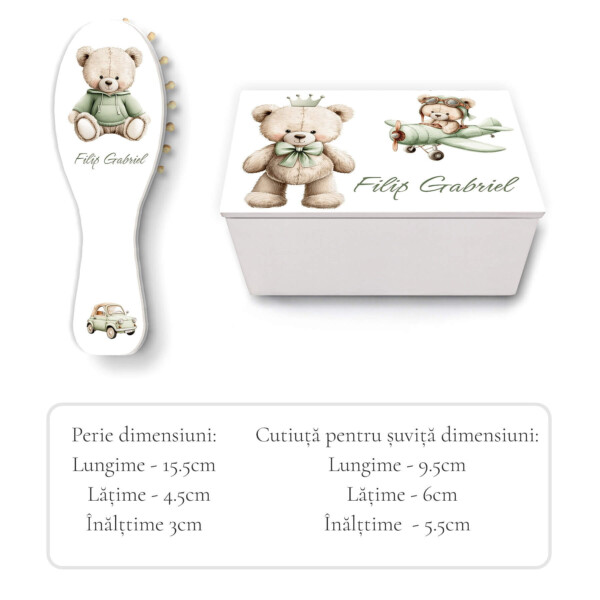 Perie si cutiuta pentru suvita Green Teddy Bear