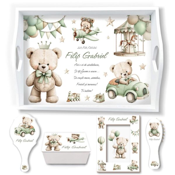 Set mot pentru baieti Green Teddy Bear