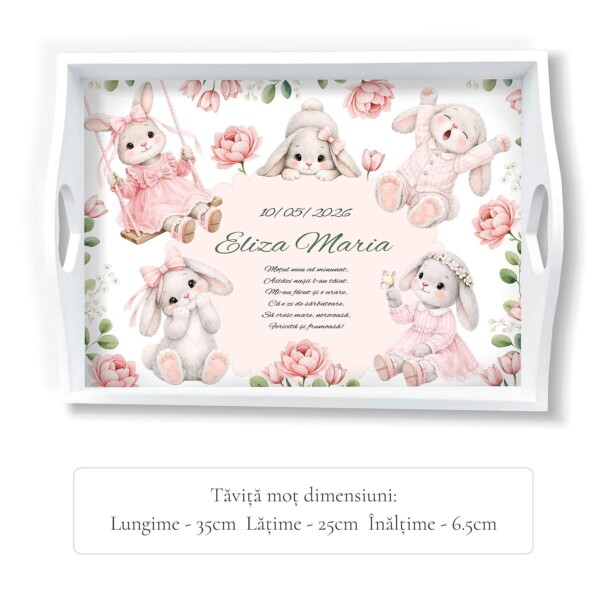 Tavita mot pentru fetite Bunny Baby Pink personalizata