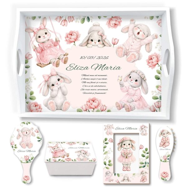 Set mot pentru fetite Bunny Baby Pink personalizat