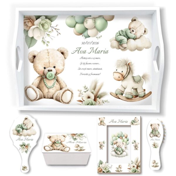 Set mot pentru fetite Green Teddy Bear