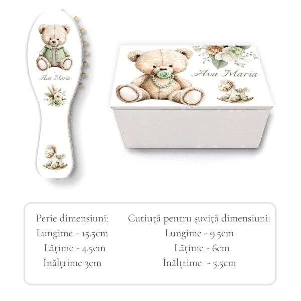 Perie si cutiuta pentru suvita mot Green Teddy Bear