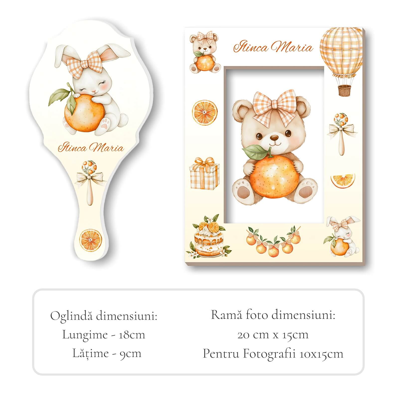 Orange Teddy Oglinda Rama Foto Mot pentru Fetite