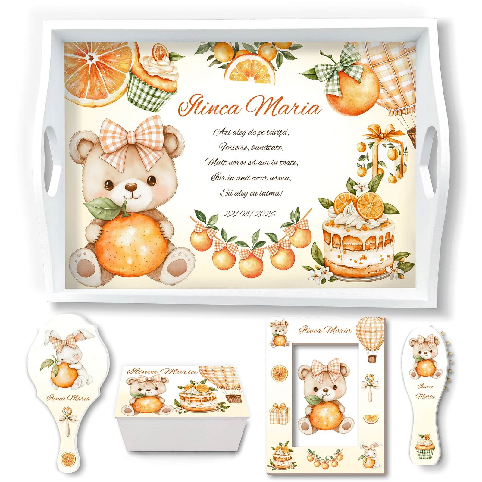 Orange Teddy Set Tavita Mot pentru Fetite